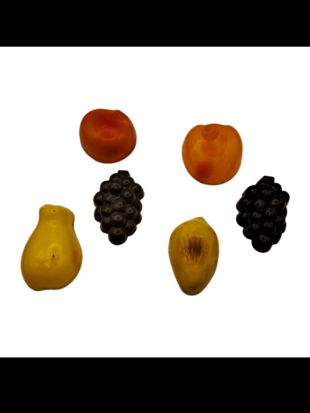 Vtg Plastic Fruit Refrigerator Magnets 6 Grapes Pear Peach Lemon Retro Kitsch